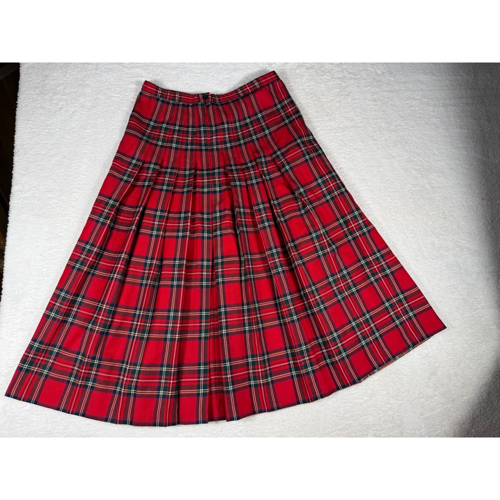 Pendleton Pleated Midi Skirt Womens 14 Red Plaid 100% Wool Vintage Preppy - Picture 5 of 8